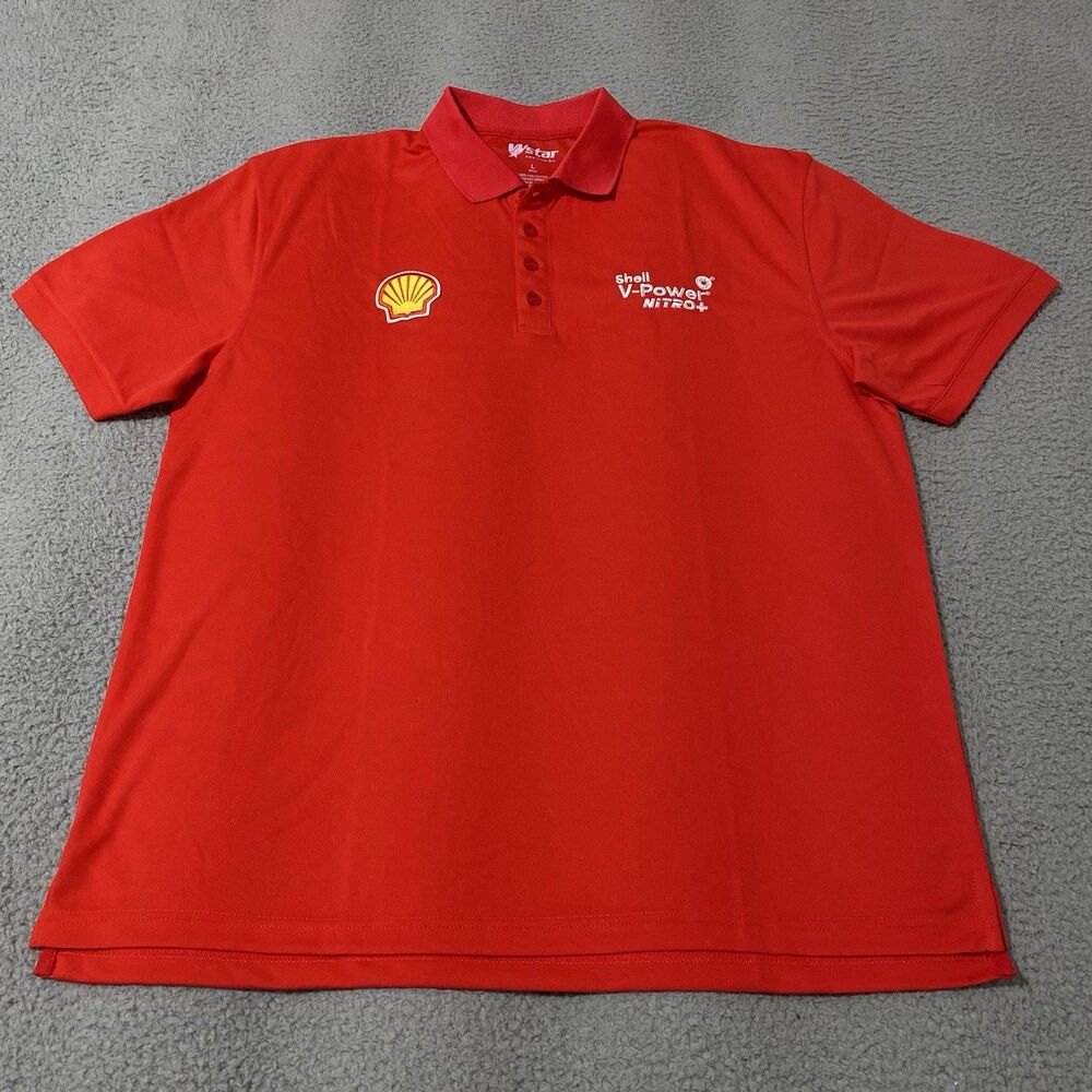 Shell V Power Nitro Polo Shirt Mens Large Red Logo Employee Office Active Golf